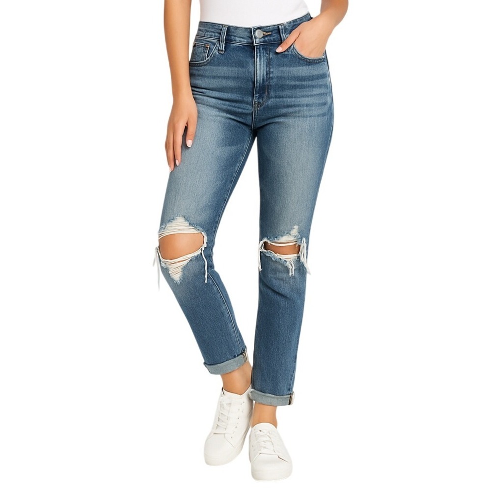 AG Adriano Goldschmied Isabelle Jeans Blue 27R‎ Distressed Ripped Knees Frayed